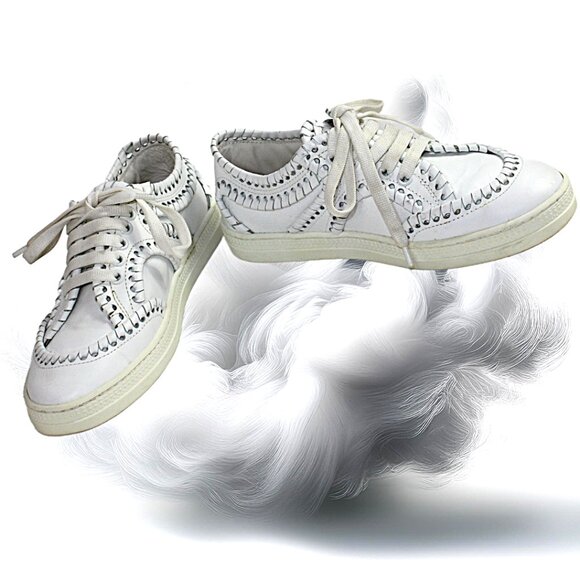 Alaia Tacco White Leather Bold Overcast Accent Stitch Lace-Up, Size 36 (US 6) - Picture 5 of 13